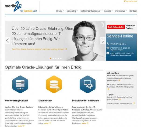 Oracle-Platinum-Partner merlin.zwo mit neuer Website